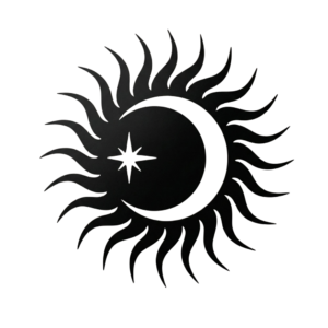 Déco Murale Soleil noir avec lune sur fonf blanc ecomii.Com