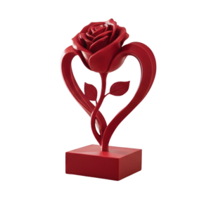 Rose rouge sculté sur son socle rouge ecomii conception