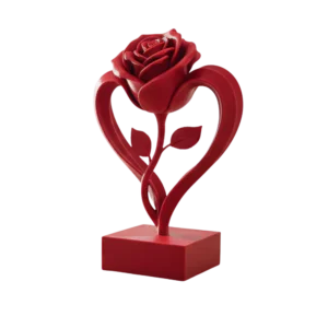 Rose rouge sculté sur son socle rouge ecomii conception
