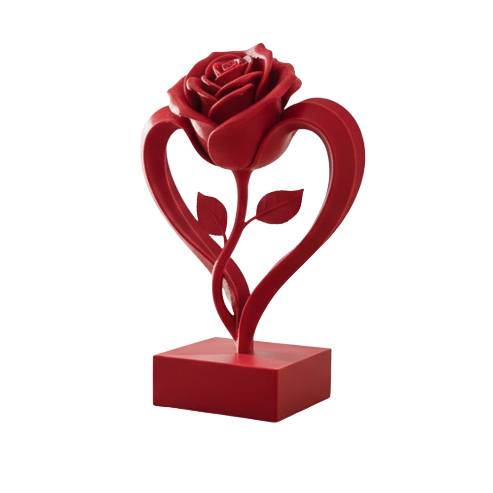 Rose rouge sculté sur son socle rouge ecomii conception