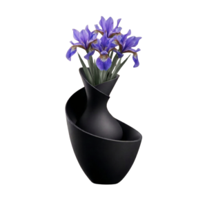 vase noir torsade modern et design avec des fleures violettes